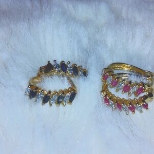 925 Sterling silver with gold plate sapphire earrings with hinged closure 2 pair
